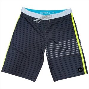 O’Neill Ultrasuede Swim Boardshorts Mens 31 Stripe Drawstring 21” Outseam Pocket